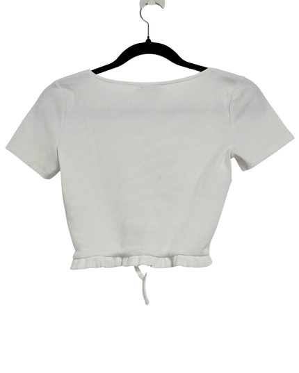 ZARA Drawstring Front Off-White Ribbed Crop Top