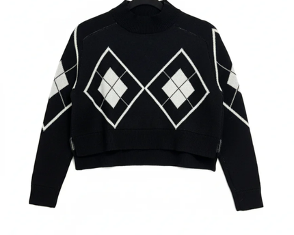 TALLY WEiJL Black Argyle Mock Neck Sweater