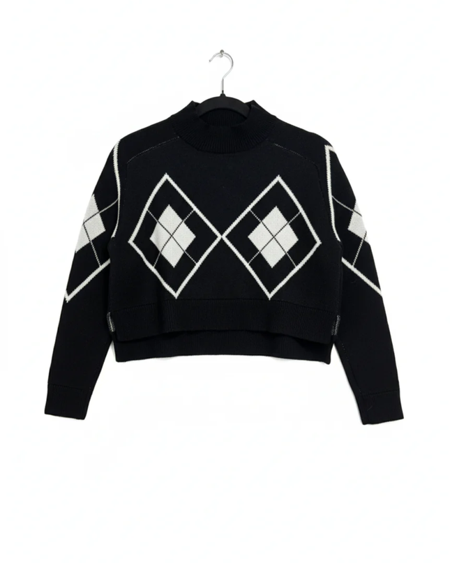 TALLY WEiJL Black Argyle Mock Neck Sweater
