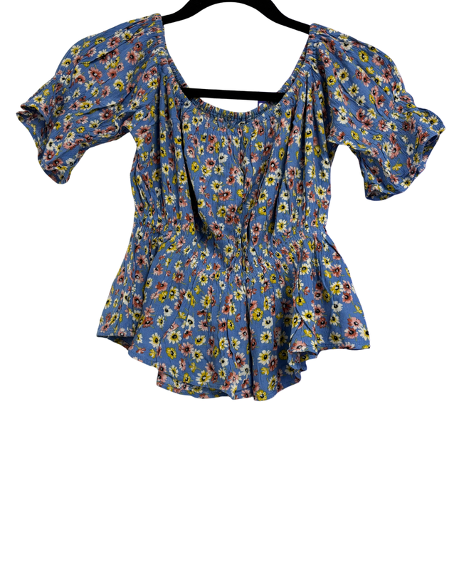 American Eagle Blue Floral Smocked Peplum Blouse