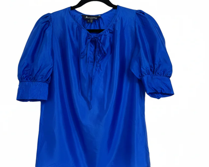 Aquascutum Blue 100% Silk Puff Sleeve Blouse