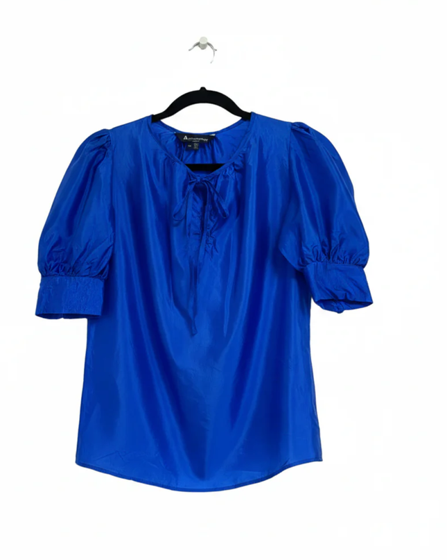 Aquascutum Blue 100% Silk Puff Sleeve Blouse