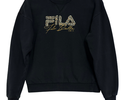 FILA Black Leopard Print Graphic Crewneck Sweatshirt