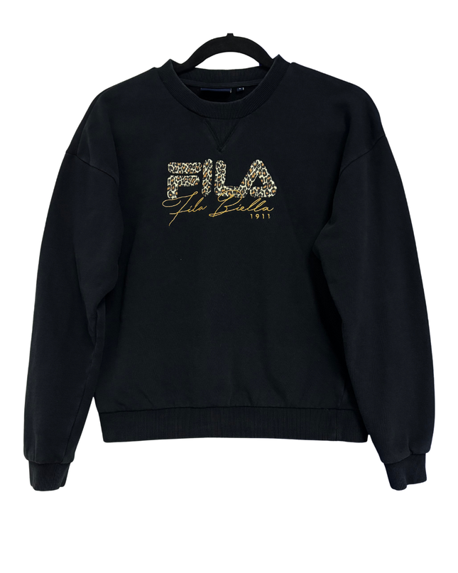 FILA Black Leopard Print Graphic Crewneck Sweatshirt