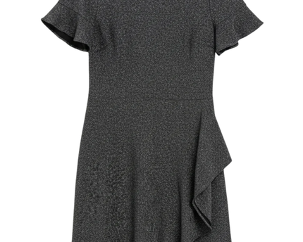ECI Black Metallic Ruffle Trim Short Sleeve Dress