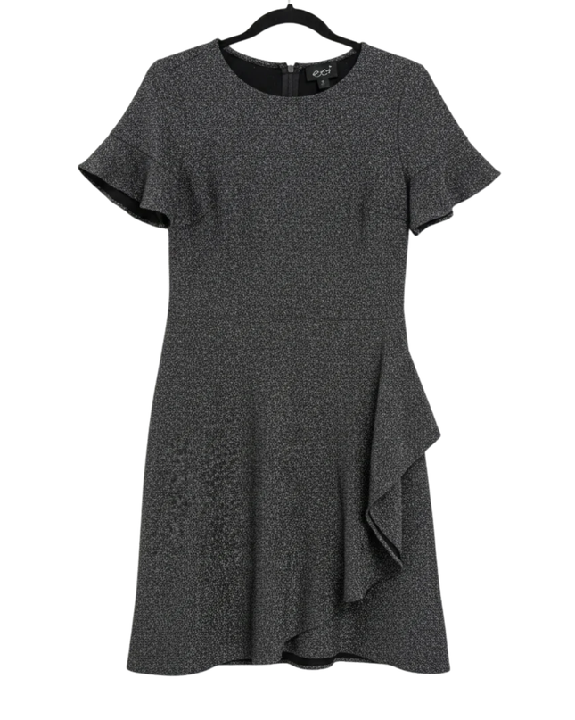 ECI Black Metallic Ruffle Trim Short Sleeve Dress