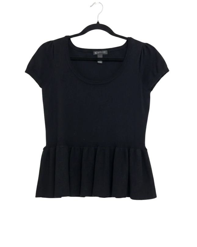 INC International Concepts Black Peplum Short Sleeve Top