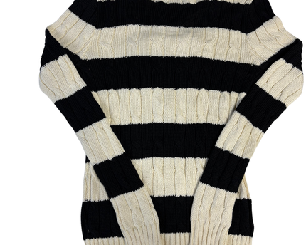 Polo Ralph Lauren Black and White Striped Cable Knit Pima Cotton Sweater
