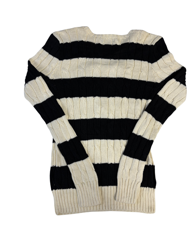 Polo Ralph Lauren Black and White Striped Cable Knit Pima Cotton Sweater
