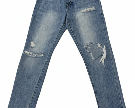 Angel Kiss Blue Distressed High-Rise Tapered Jeans
