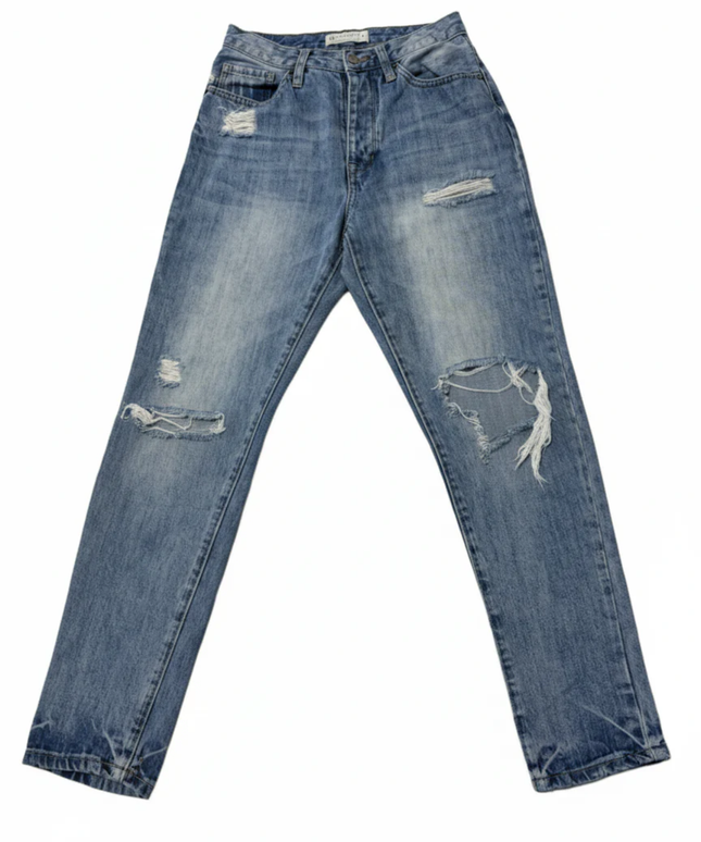 Angel Kiss Blue Distressed High-Rise Tapered Jeans