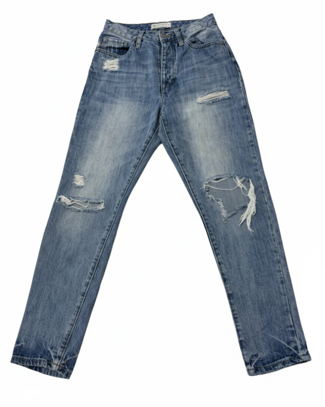 Angel Kiss Blue Distressed High-Rise Tapered Jeans