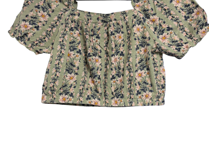 American Eagle Green Floral Square Neck Puff Sleeve Crop Top