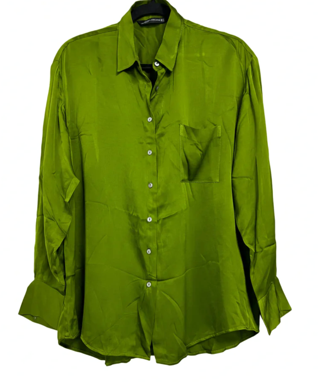 Zara Lime Green Viscose Button-Down Shirt