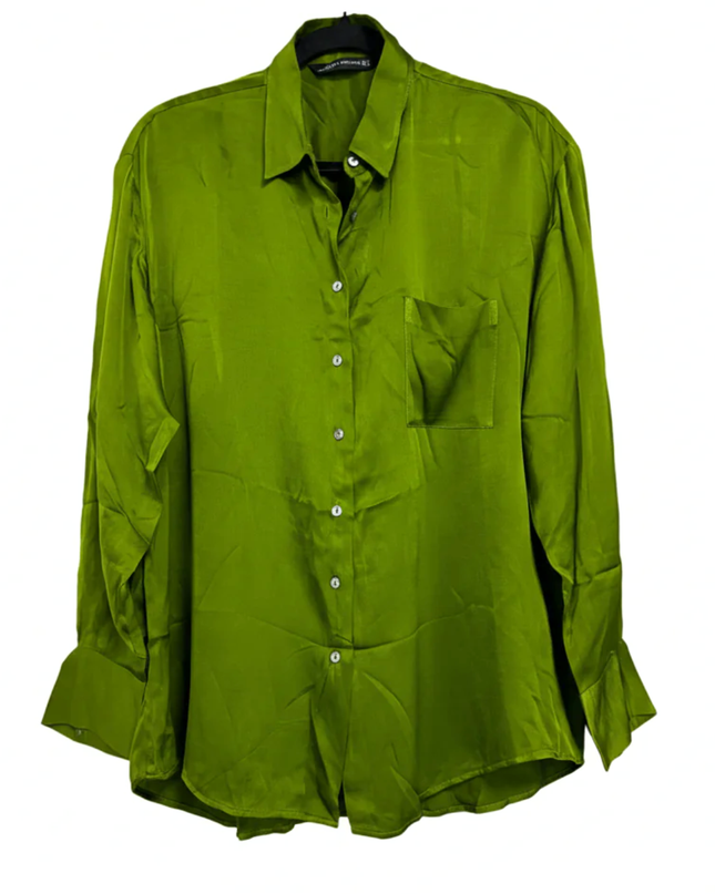 Zara Lime Green Viscose Button-Down Shirt