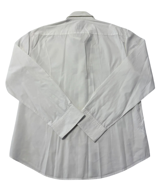 BOSS White Slim Fit Geometric Graphic Front Cotton Shirt