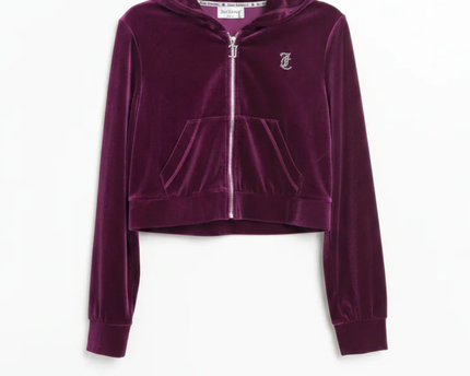 Juicy Couture Purple Velvet Cropped Zip-Up Hoodie