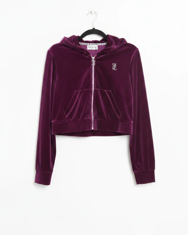 Juicy Couture Purple Velvet Cropped Zip-Up Hoodie
