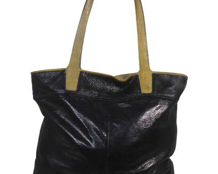 Coach Black Crinkled Patent Leather Tote Bag with Perforated Medallion
