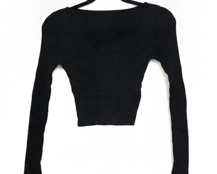 H&M Black Ribbed Long Sleeve Crop Top