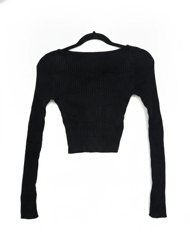 H&M Black Ribbed Long Sleeve Crop Top