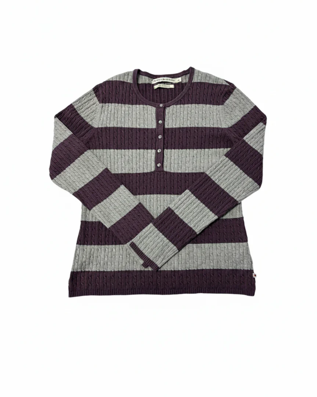 Tommy Hilfiger Purple & Gray Striped Cable Knit Henley Sweater