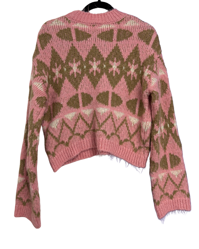 Reserved Pink Patterned Eco Aware Chunky Knit Sweater