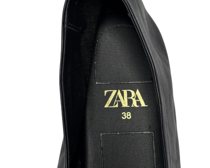 ZARA Black Pointed Toe Leather Flats