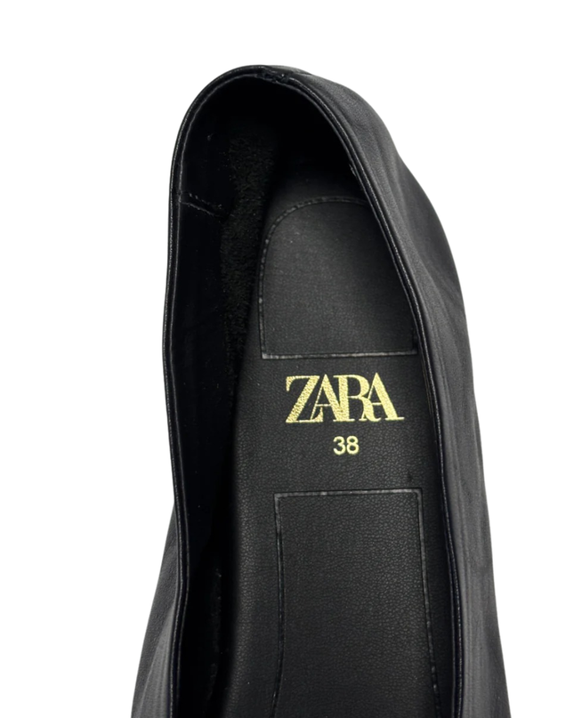 ZARA Black Pointed Toe Leather Flats