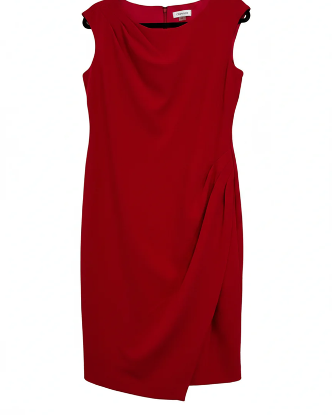 Calvin Klein Red Sleeveless Draped Neckline Sheath Dress
