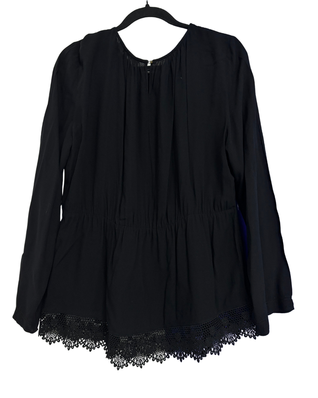 Mango Black Lace Trim Pleated Blouse