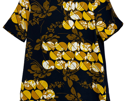 M&S COLLECTION Navy Blue and Yellow Abstract Print Top