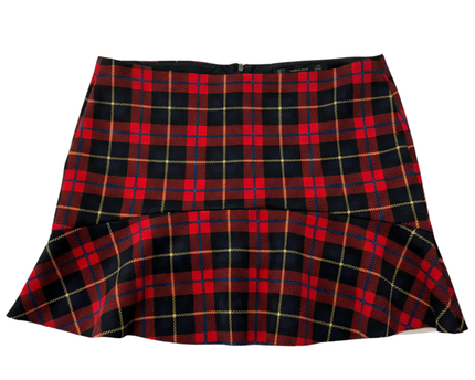 Zara Red Plaid Ruffle Hem Mini Skirt