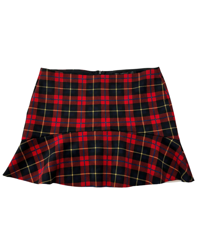 Zara Red Plaid Ruffle Hem Mini Skirt