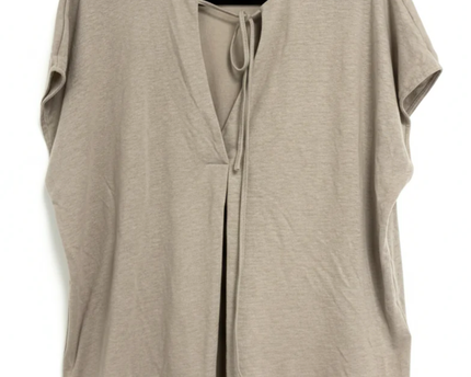 M&S Fawn Linen Blend Split Neck Tie Top