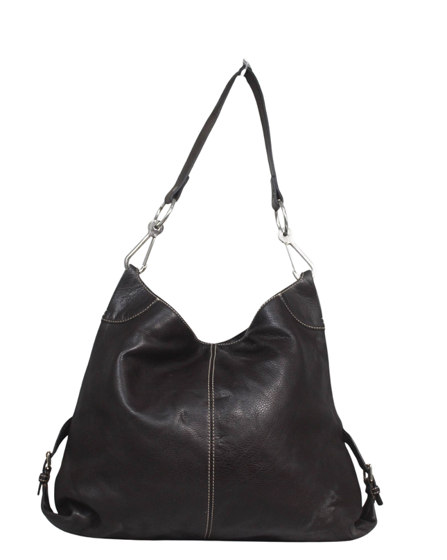 Dooney & Bourke Dark Brown Pebbled Leather Hobo Bag
