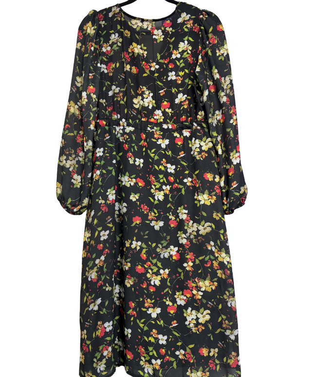Trendyol Black Floral Button-Down Midi Dress
