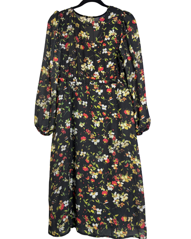 Trendyol Black Floral Button-Down Midi Dress