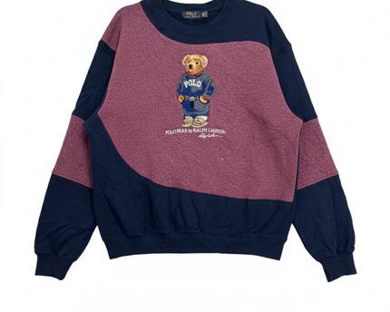 Reworked Polo Ralph Lauren Navy/Maroon Polo Bear Colorblock Sweatshirt