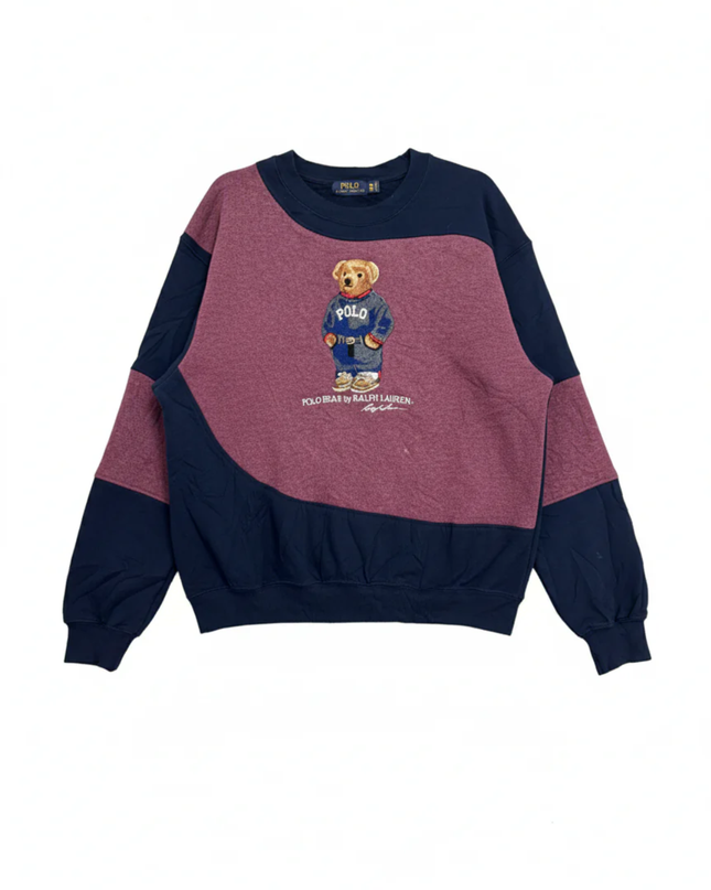 Reworked Polo Ralph Lauren Navy/Maroon Polo Bear Colorblock Sweatshirt