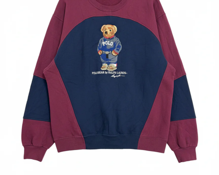 Reworked Polo Ralph Lauren Burgundy and Navy Polo Bear Sweatshirt