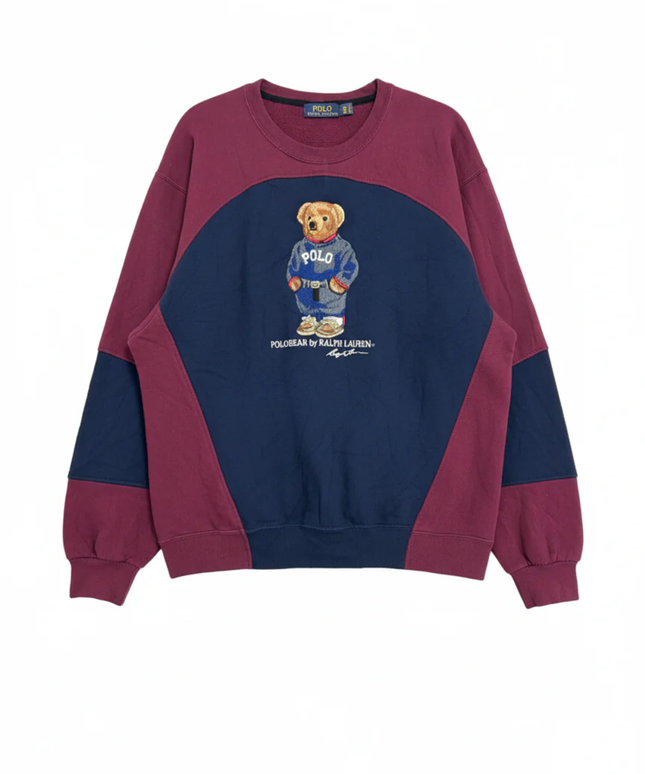 Reworked Polo Ralph Lauren Burgundy and Navy Polo Bear Sweatshirt