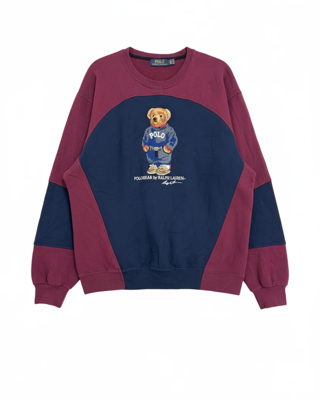 Reworked Polo Ralph Lauren Burgundy and Navy Polo Bear Sweatshirt