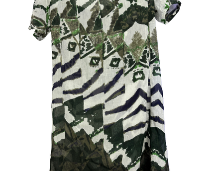 Antik Batik Green/White Sequin Embellished Abstract Print Mini Dress