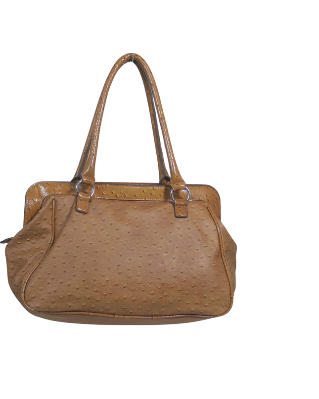Guess Brown Ostrich-Embossed Satchel Handbag
