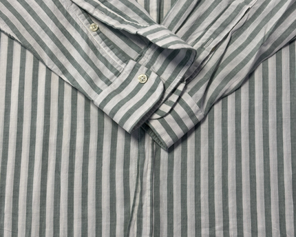 Reiss Green and White Striped Regular Fit Button-Down Shirt
