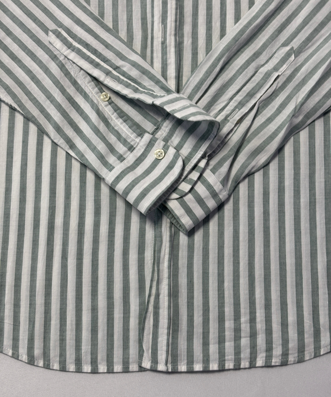 Reiss Green and White Striped Regular Fit Button-Down Shirt