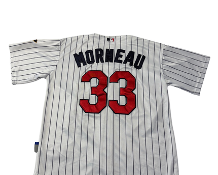 Majestic White Minnesota Twins Justin Morneau #33 Pinstripe Baseball Jersey