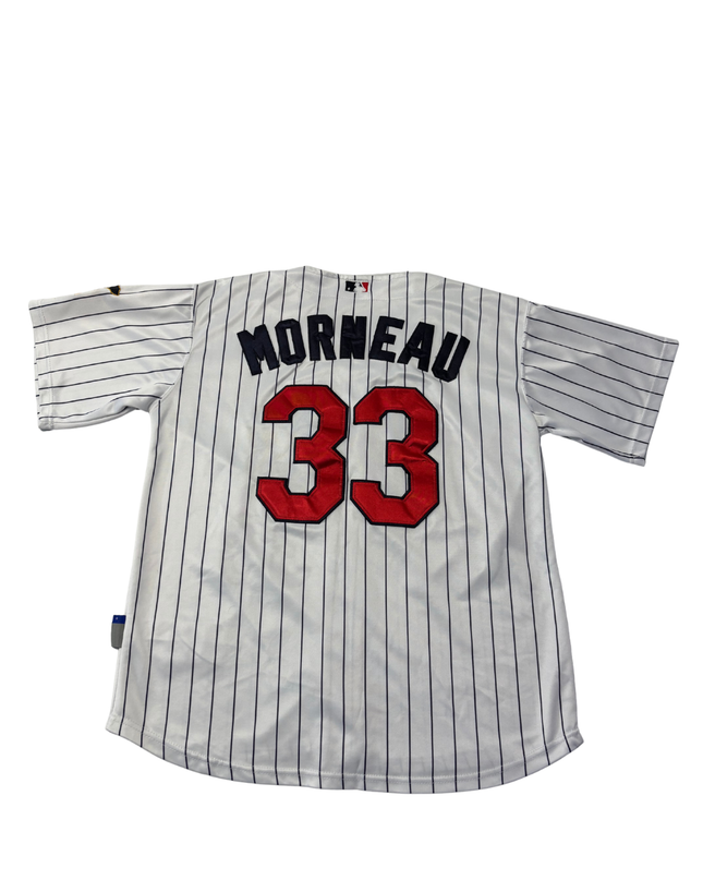 Majestic White Minnesota Twins Justin Morneau #33 Pinstripe Baseball Jersey