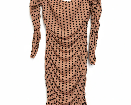 PrettyLittleThing Nude/Black Polka Dot Ruched Bodycon Mini Dress